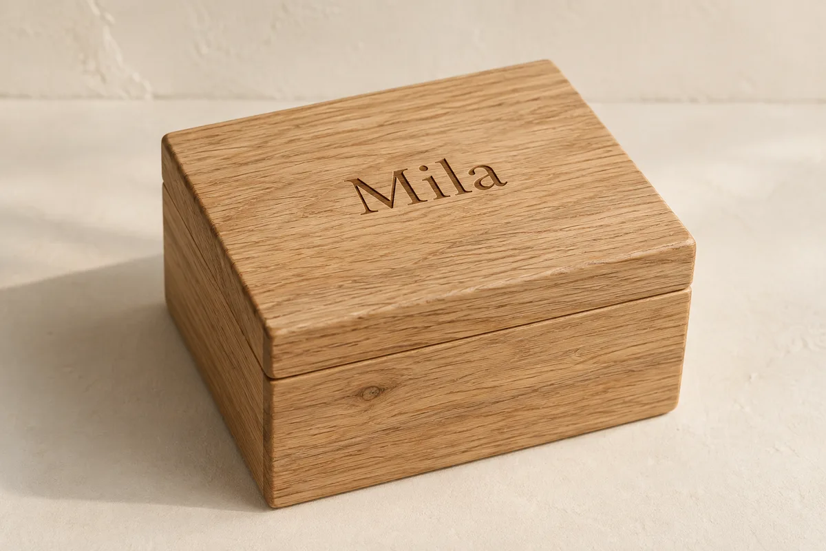 Houten sieradendoosje met de naam Mila