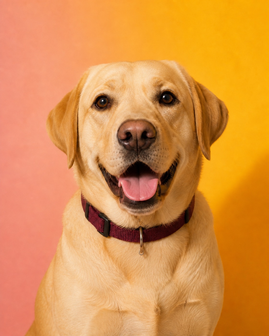 Labrador met een bordeauxrode halsband