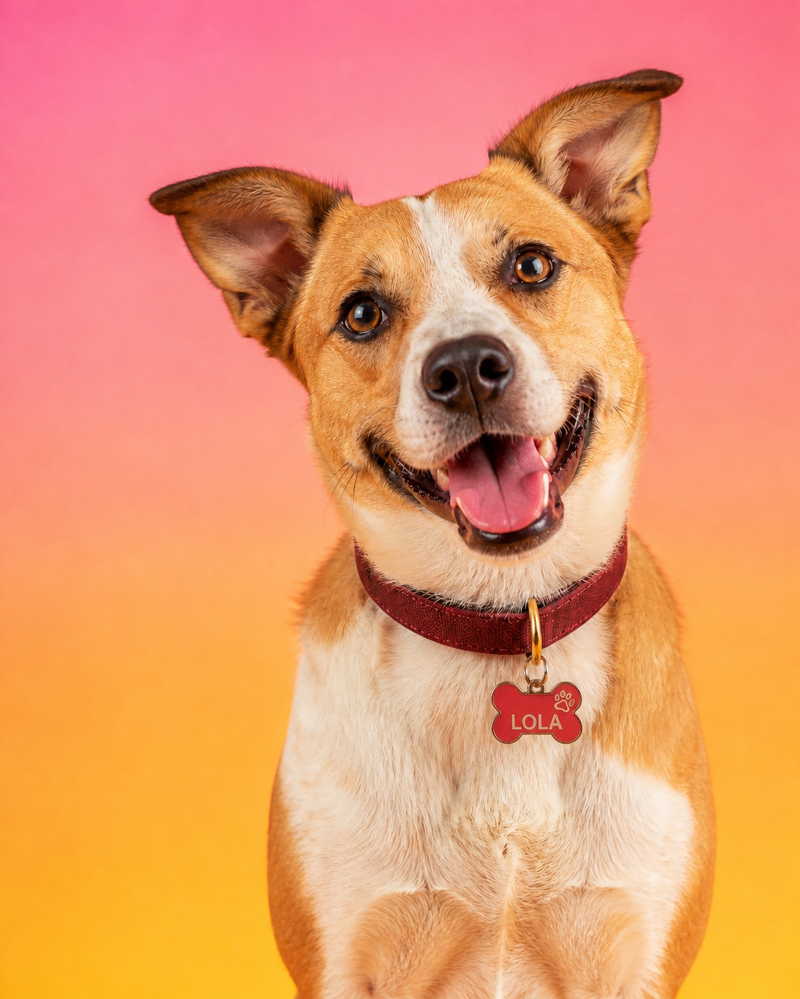 Vrolijke hond met gepersonaliseerde Kwispel hondenpenning
